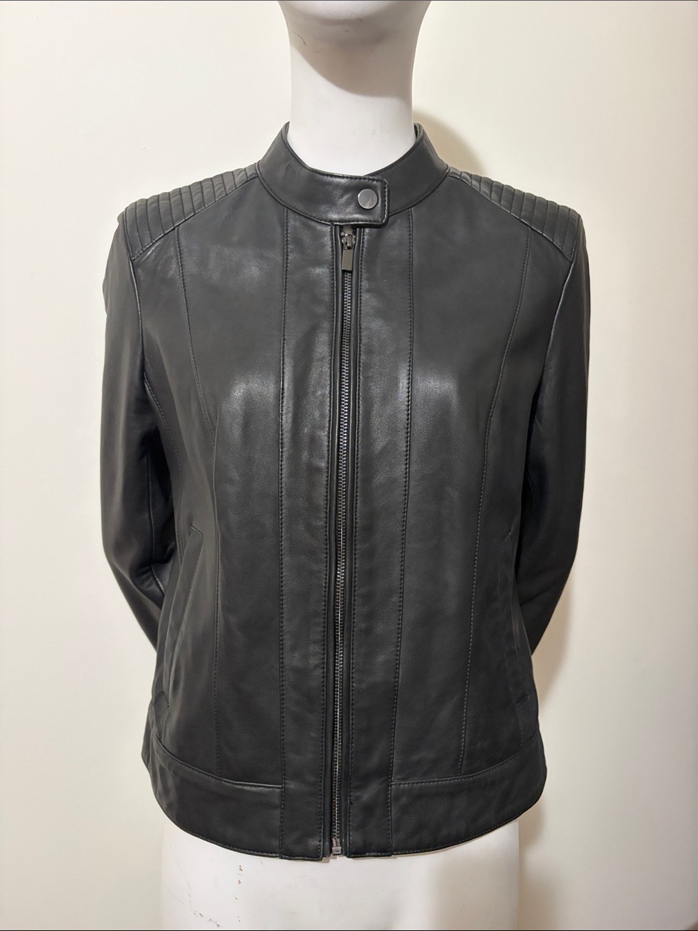 Badgley Mischka Black Leather Moto Jacket - Picture 4 of 14